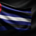 Leather Pride Flag presented in a premium editorial composition with dark background and refined cultural atmosphere